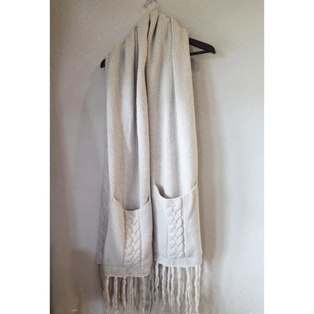 INDIGO OPen Knit Cream LONG Fringed Wrap One Size Acrylic/Wool Shawl Open Poncho